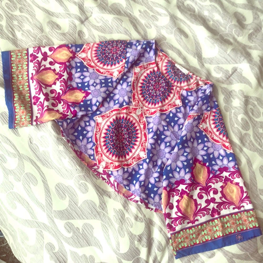 Colorful Print Kimono Style Sleeve Crop Top 💜